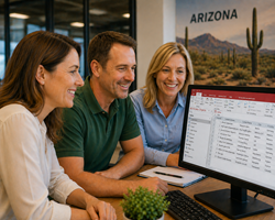 Arizona business staff reviewing a Microsoft Access database upgrade from MS Access Solutions